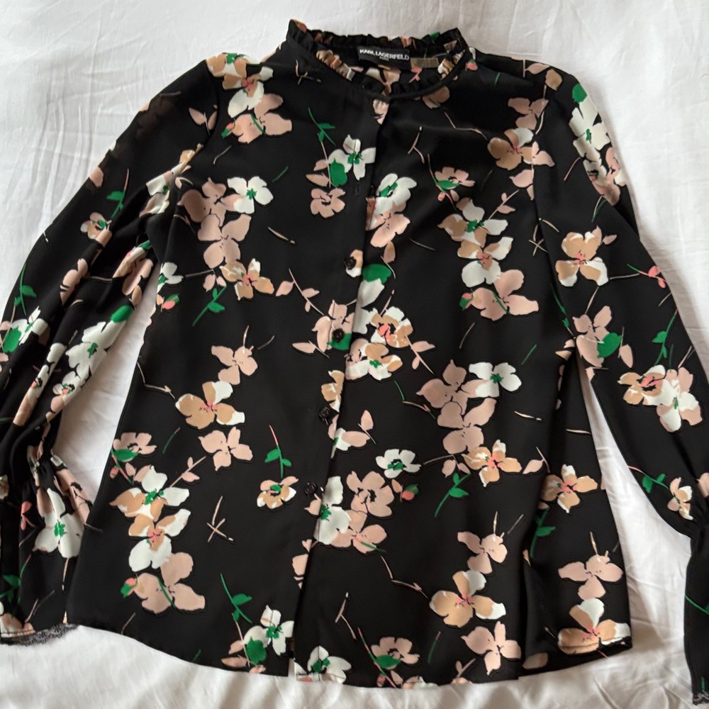 Karl Lagerfeld Black Floral Blouse